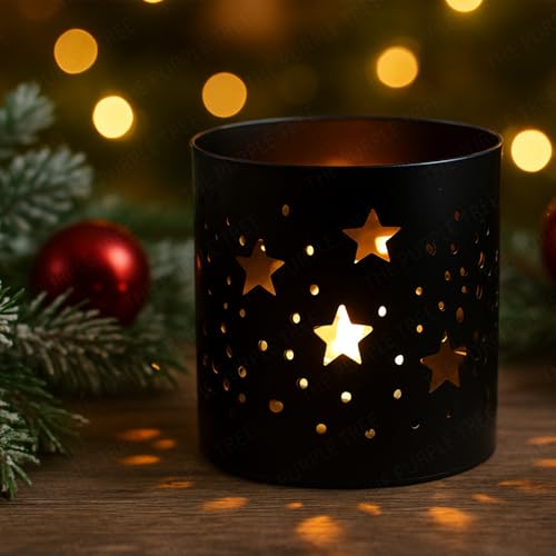 The Purple Tree Cute Christmas Stars Tealight Holder - 1 pc (Black) Stary Lights tealight Holder, Xmas Gift,Christmass tealight,Home Decor,Star tealights - Image 2
