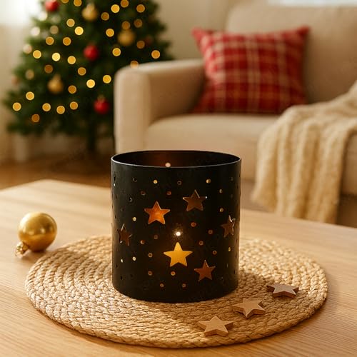 The Purple Tree Cute Christmas Stars Tealight Holder - 1 pc (Black) Stary Lights tealight Holder, Xmas Gift,Christmass tealight,Home Decor,Star tealights - Image 1