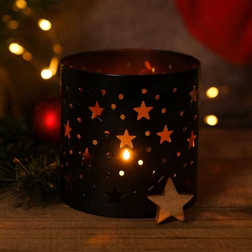 The Purple Tree Cute Christmas Stars Tealight Holder - 1 pc (Black) Stary Lights tealight Holder, Xmas Gift,Christmass tealight,Home Decor,Star tealights - Image 3