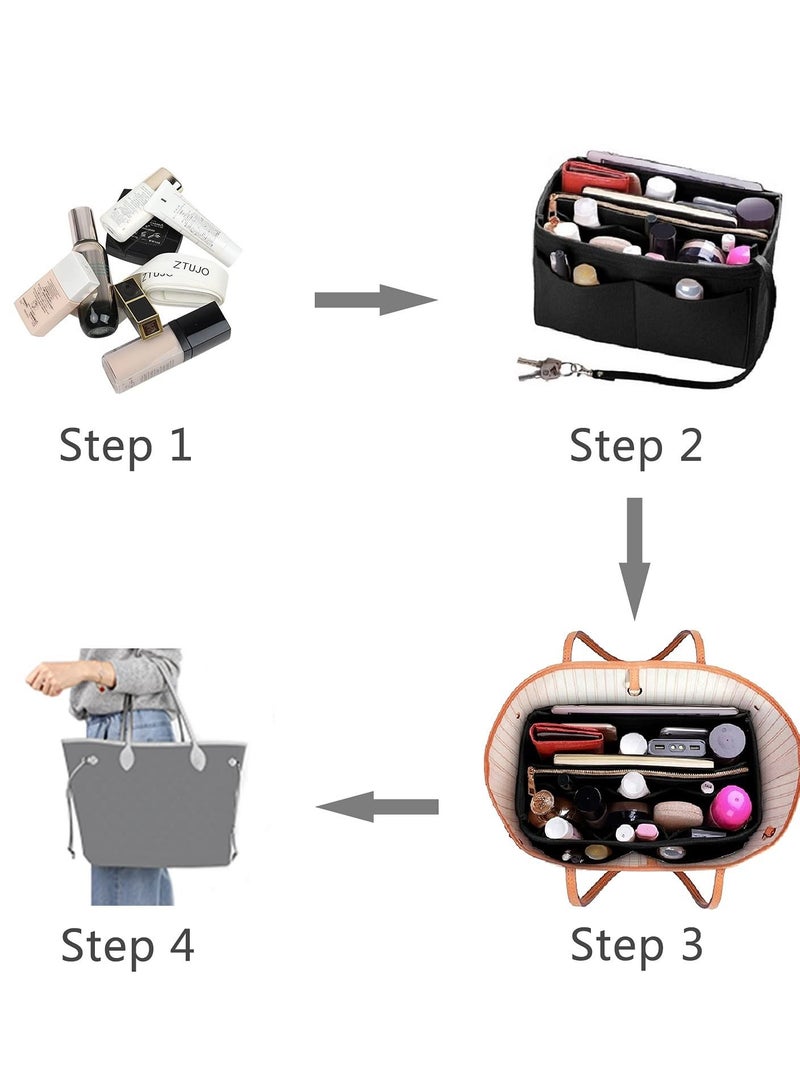 SYOSI Purse Organizer Insert Felt Bag Tote Shaper With Zippers Thicken and Portable Handbag  - Image 4