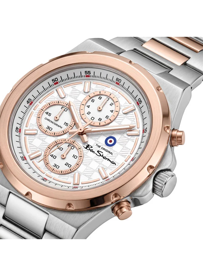 بين شيرمان Manchester  Silver Dial Stainless Steel Bracelet Chronograph Watch for Men, 43mm