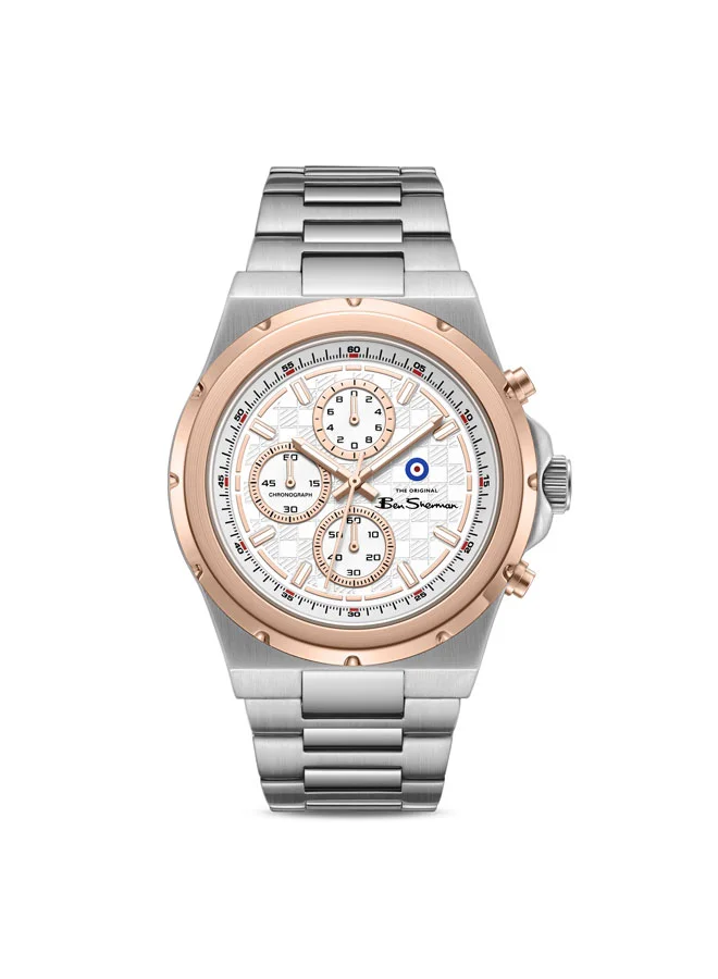 بين شيرمان Manchester  Silver Dial Stainless Steel Bracelet Chronograph Watch for Men, 43mm