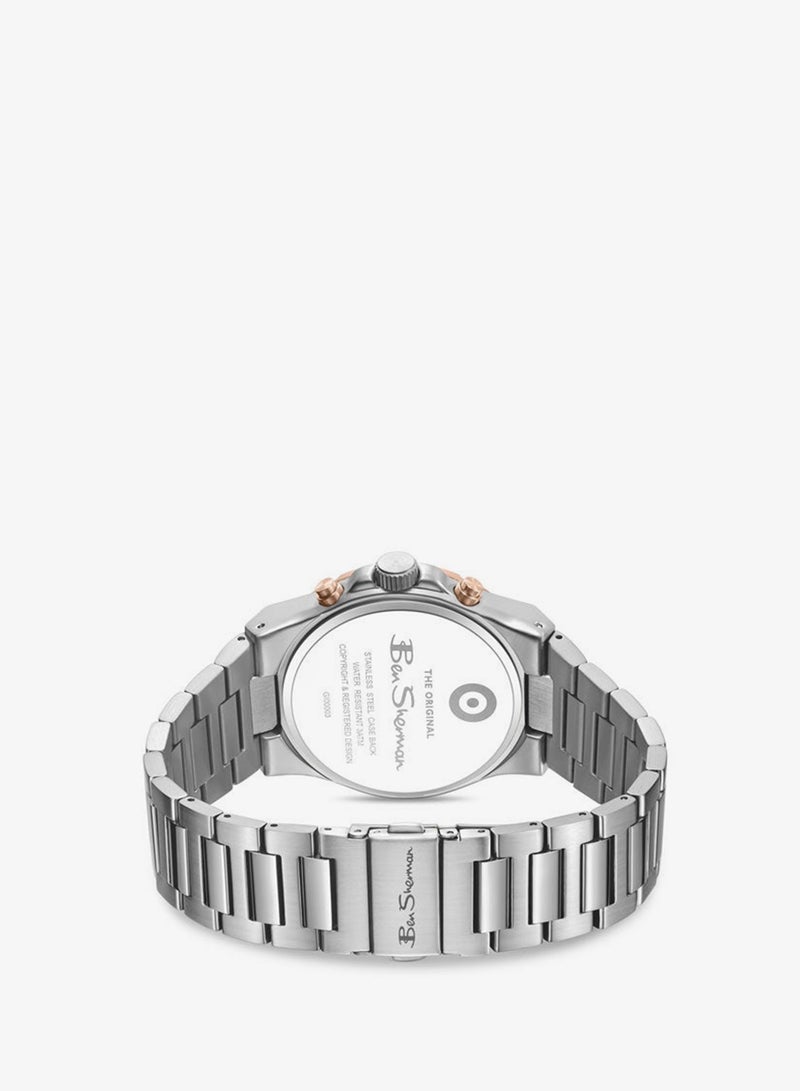 Ben Sherman Manchester  Silver Dial Stainless Steel Bracelet Chronograph Watch for Men, 43mm - Image 3
