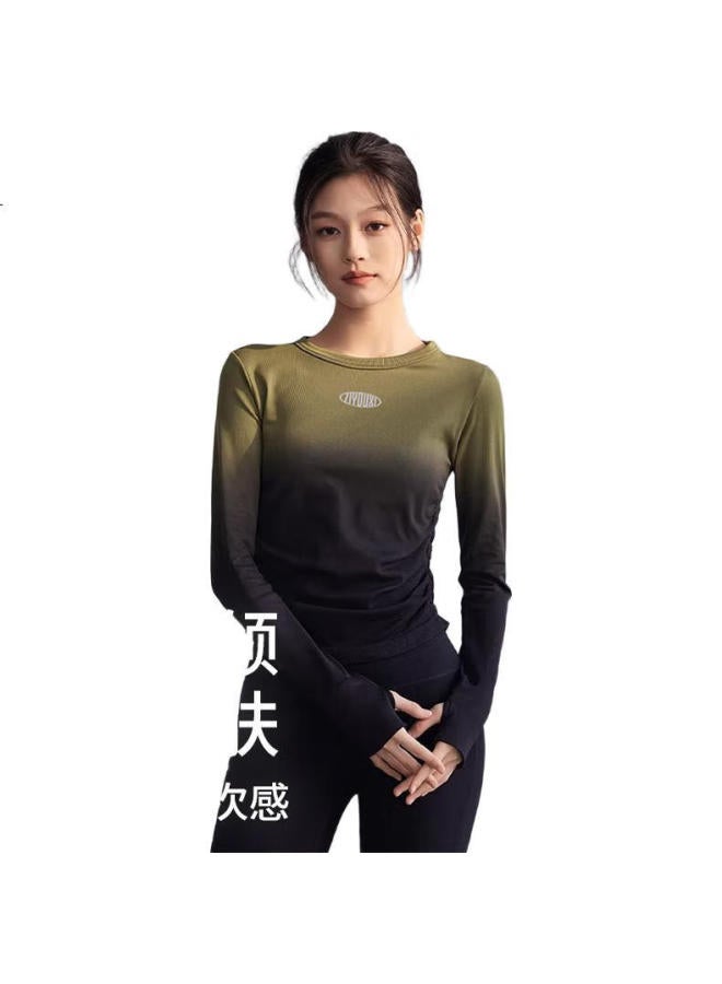 Liberal Series Seamless Round Neck T-Shirt Women'S Spring And Autumn Outdoor Running Fitness Pilates Yoga Gradient Long Sleeve - Image 2