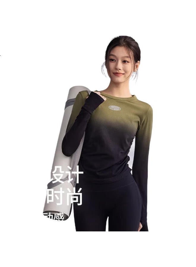 Liberal Series Seamless Round Neck T-Shirt Women'S Spring And Autumn Outdoor Running Fitness Pilates Yoga Gradient Long Sleeve - Image 1