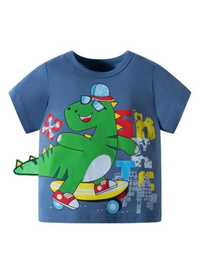 YUNIQEE Blue Printed Short Sleeve Crew Neck T-Shirt