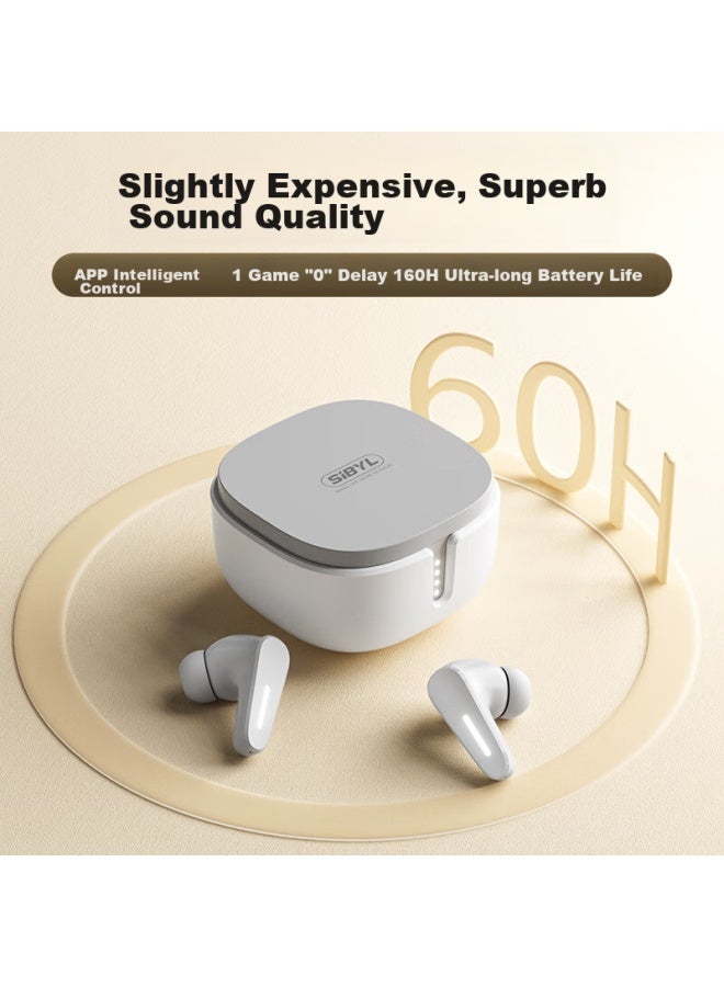 Sibyl Wireless Bluetooth Headphones With Noise Cancellation, Low Latency For Music, Gaming, Calls, In-ear Design, Compatible With Huawei, Apple, Honor, Oppo, Xiaomi, Vivo, Gray