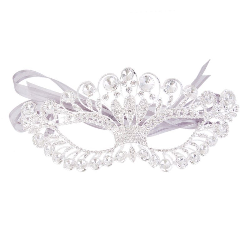 FRECI Rhinestone Mask Masquerade Evening Prom Venetian Mardi Gras Party Mask for Women Girls Silver - Image 1
