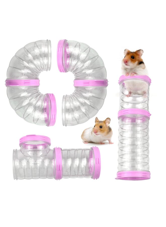 نفق بلاستيكي للهامستر، مجموعة من 8 أنابيب للهامستر، تجميع ذاتي، أنبوب تدريب رياضي، ملحقات خارجية، لعبة أنبوبية ممتعة لإخفاء الحيوانات الصغيرة (وردي) - Image 1