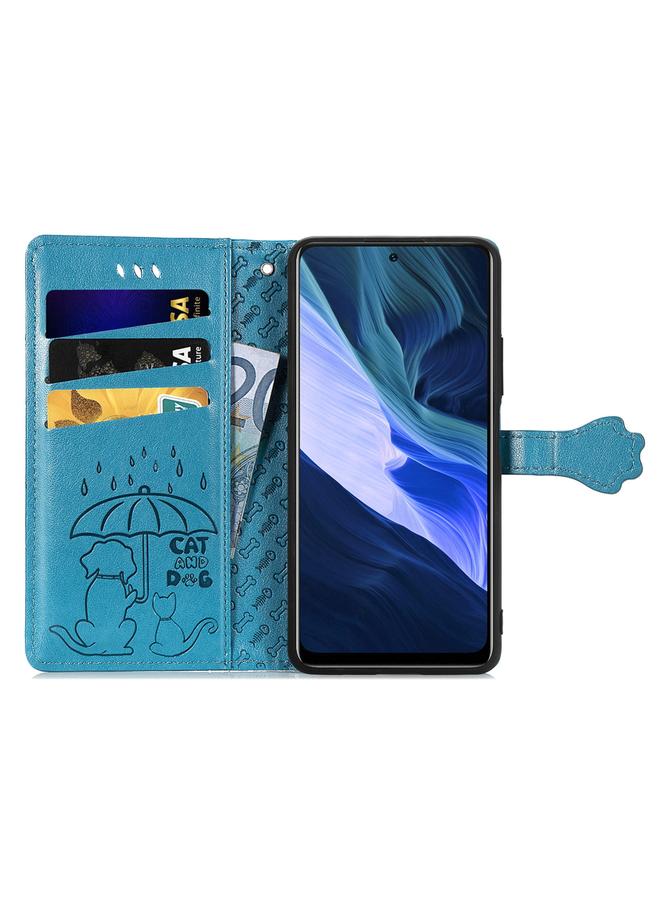 زبون جراب لهاتف Infinix Note 10، جراب جلدي أفقي قابل للطي بنقشة قطة وكلب جميلة، مع حامل وفتحات للبطاقات ومحفظة ومشبك كرتوني وحبل تعليق - Image 3
