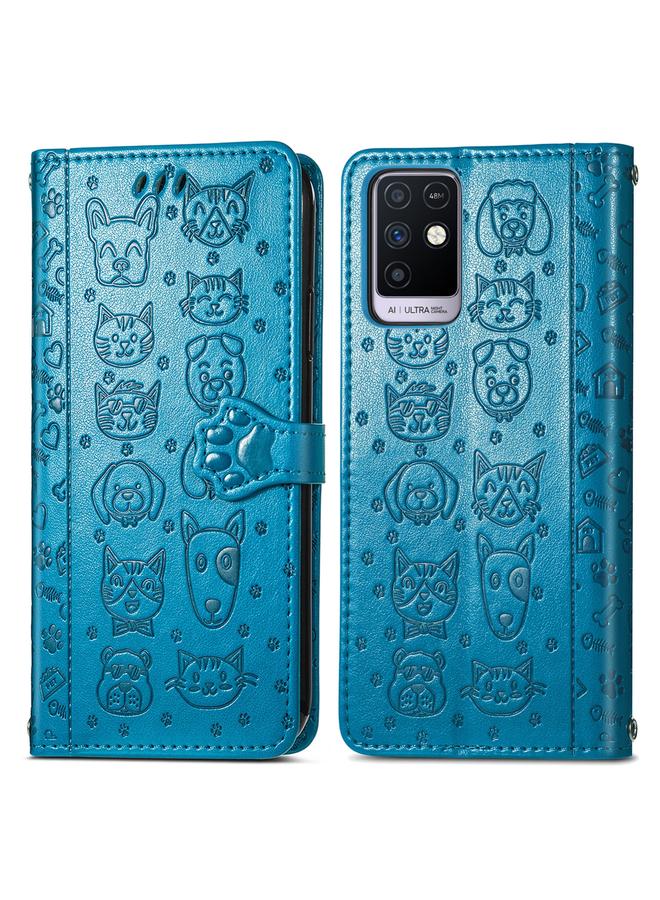 زبون جراب لهاتف Infinix Note 10، جراب جلدي أفقي قابل للطي بنقشة قطة وكلب جميلة، مع حامل وفتحات للبطاقات ومحفظة ومشبك كرتوني وحبل تعليق - Image 2