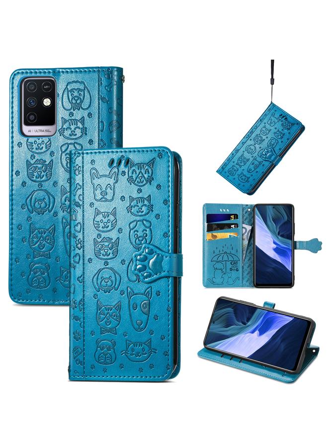 زبون جراب لهاتف Infinix Note 10، جراب جلدي أفقي قابل للطي بنقشة قطة وكلب جميلة، مع حامل وفتحات للبطاقات ومحفظة ومشبك كرتوني وحبل تعليق - Image 1
