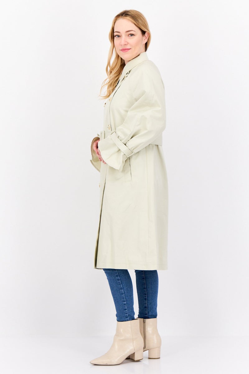 Unique21 Women Petite Solid Belted Trench Coat, Beige - Image 4