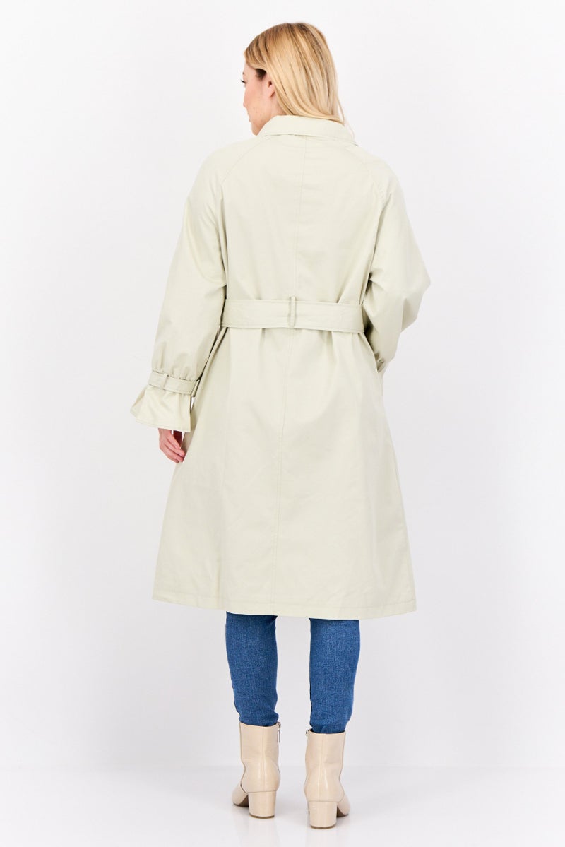 Unique21 Women Petite Solid Belted Trench Coat, Beige - Image 2