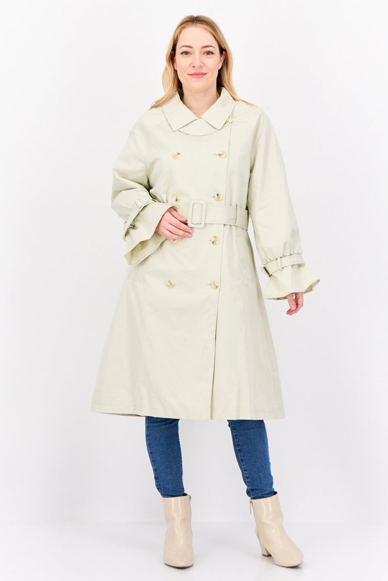 Unique21 Women Petite Solid Belted Trench Coat, Beige - Image 1