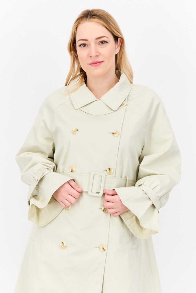 Unique21 Women Petite Solid Belted Trench Coat, Beige - Image 3