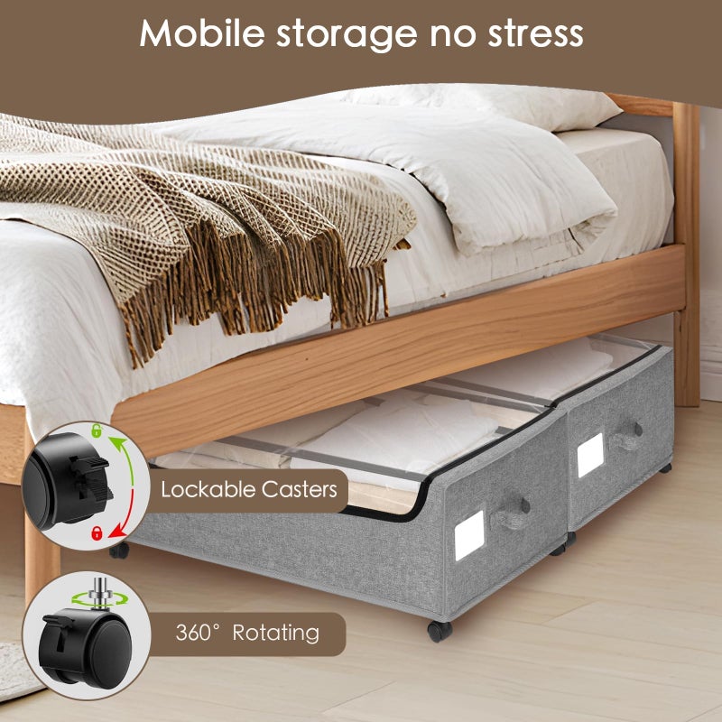 JALUNIVERSAL TRI Under Bed Storage with Wheels, 2-Pack Under the Bed Storage Containers with Clear Lids & Label, Underbed Storage Bins, XXXL 85L 11 inches Rolling Metal Drawer for Clothes, Shoes, Toys, Books - Gray - Image 4