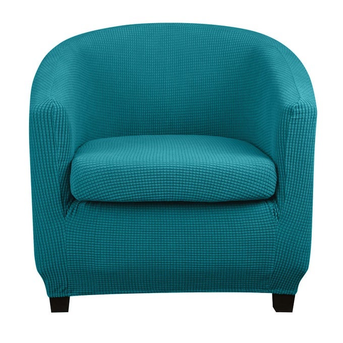 CLUB CHAIR SLIPCOVER WITH SEAT CUSHION COVER ROUND TUB ACCENT ARMCHAIR COVER REUSABLE SOFA STRETCH COVERS FOR LIVING ROOM BEDROOM OFFICE DINING ROOM BARREL CHAIR PROTECTORTEAL SUIT