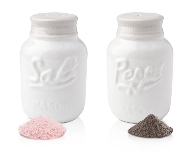 Vintage Mason Jar Salt  Pepper Shakers by Comfify  Adorable Decorative Mason Jar Dcor for Vintage Rustic Shabby Chic Kitchens  Sturdy Ceramic in White  35 oz Cap