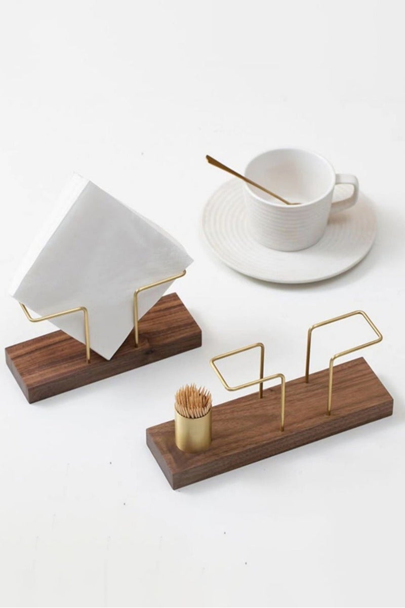Homestetic Walnut Wood Tissue Holder & Napkin Dispenser - Vertical Stand for Kitchen Table, Dining Room Decor, Cafe, and Restaurant - Image 1