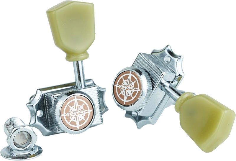 guyker 6Pcs Guitar Locking String Tuning Pegs (3R + 3L) – 1:15 Vintage Deluxe Style Tuners Key Machine Heads Set with Keystone Knob Replacement for Les Paul Style Electric or Acoustic Guitar - Chrome - Image 5