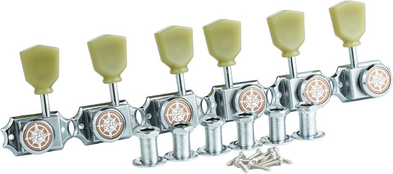 guyker 6Pcs Guitar Locking String Tuning Pegs (3R + 3L) – 1:15 Vintage Deluxe Style Tuners Key Machine Heads Set with Keystone Knob Replacement for Les Paul Style Electric or Acoustic Guitar - Chrome - Image 1
