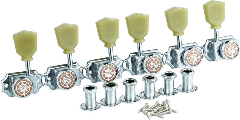 guyker 6Pcs Guitar Locking String Tuning Pegs (3R + 3L) – 1:15 Vintage Deluxe Style Tuners Key Machine Heads Set with Keystone Knob Replacement for Les Paul Style Electric or Acoustic Guitar - Chrome - Image 2