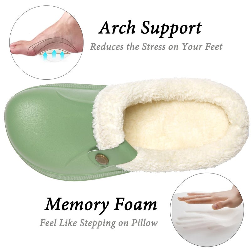 ChayChax Women and Men Fur Lined Clogs Memory Foam Warm Fuzzy Slippers Winter Waterproof Indoor Outdoor Slipper, Green, 7.5-8.5 Women/6.5-7 Men - Image 3