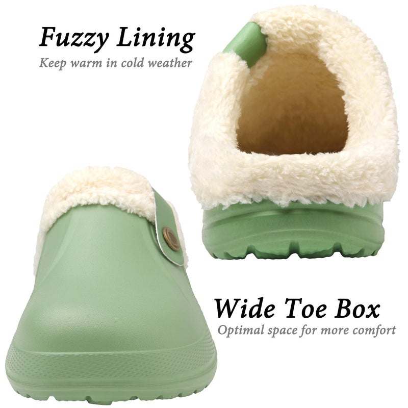 ChayChax Women and Men Fur Lined Clogs Memory Foam Warm Fuzzy Slippers Winter Waterproof Indoor Outdoor Slipper, Green, 7.5-8.5 Women/6.5-7 Men - Image 5