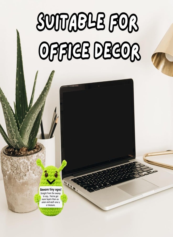 M.O.Q. Handcrafted Inspirational Green Ogre Crochet Doll Stocking Stuffer Dirty Santa White Elephant Birthday Gifts for Women Men Him Her - Positive Emotional Support Small Funny Cute Crochet Potato - Image 3