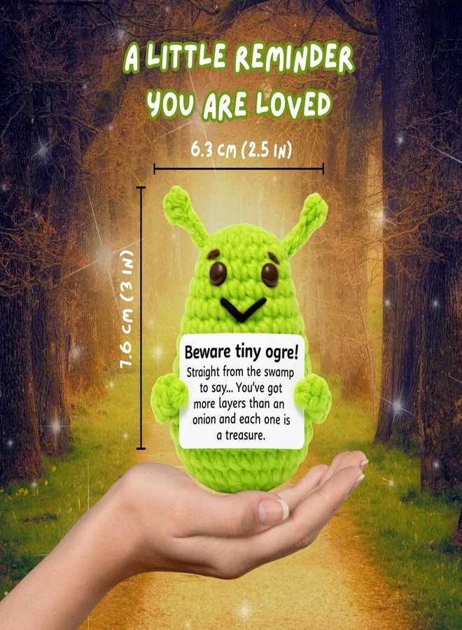 M.O.Q. Handcrafted Inspirational Green Ogre Crochet Doll Stocking Stuffer Dirty Santa White Elephant Birthday Gifts for Women Men Him Her - Positive Emotional Support Small Funny Cute Crochet Potato - Image 2