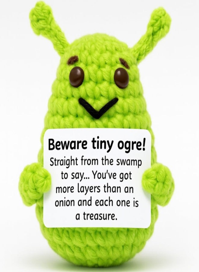M.O.Q. Handcrafted Inspirational Green Ogre Crochet Doll Stocking Stuffer Dirty Santa White Elephant Birthday Gifts for Women Men Him Her - Positive Emotional Support Small Funny Cute Crochet Potato - Image 1