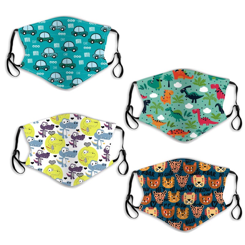 BOLLOVI BOLLOVI Kids Face Mask, Reusable Cartoon Animal Decorative Masks with Adjustable Earloop Breathable Cloth Face Mask for Children (4 PCS, Cartoon-B)  - Image 1