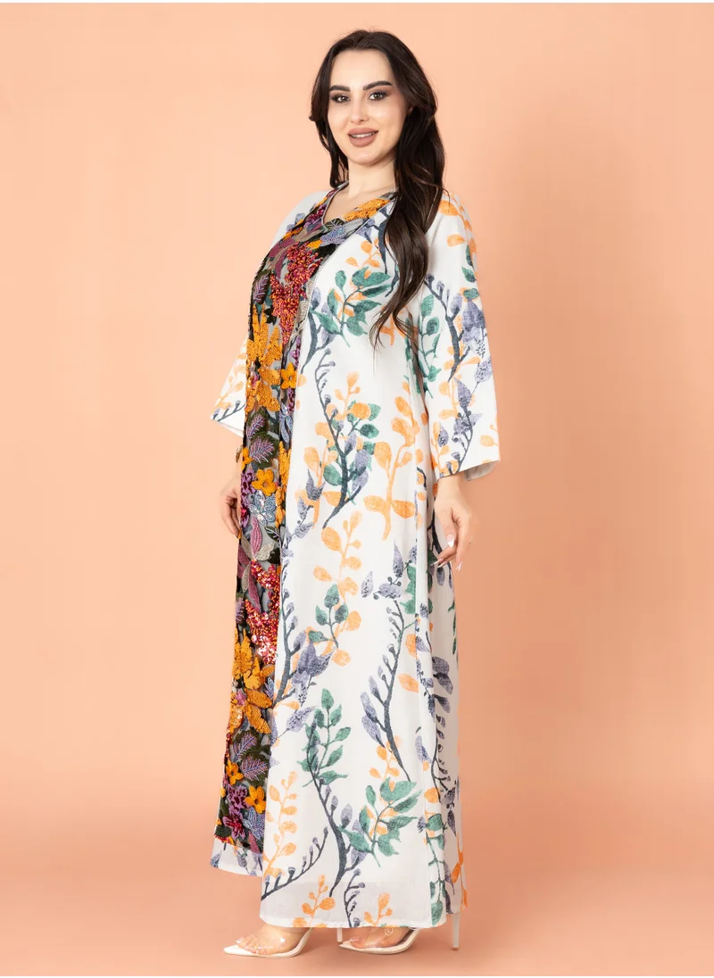 IKKXA Embroidery Applique Wide Cut Jalabiya IK3003 Yellow