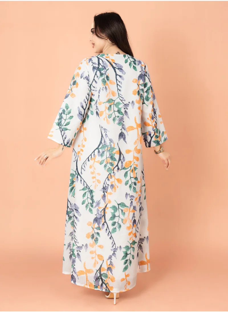 IKKXA Embroidery Applique Wide Cut Jalabiya IK3003 Yellow