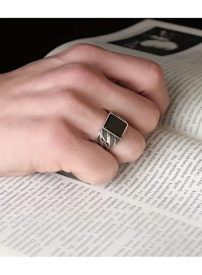 هوم كليرانس سايل 1 قطعة/مجموعة عصرية ، كبيرة ، فاخرة ، قديمة ، خاتم رجال بسيط ، تقليد الزركونيا الاصطناعية ، خاتم رجال مخطط ، وعد رجال ونساء ، خطوبة ، خاتم زواج - Image 2