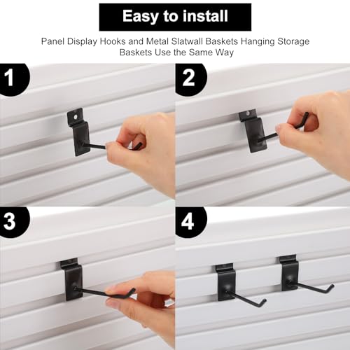 Yaocom 94 Pcs Slatwall Accessory 4 Metal Slatwall Baskets 90 Slatwall Hooks 4'' 6'' 8'' Slat Wall Hooks Hanging Storage Baskets for Shops Rooms Garage Storage Display Slatwall Panels(Black) - Image 4
