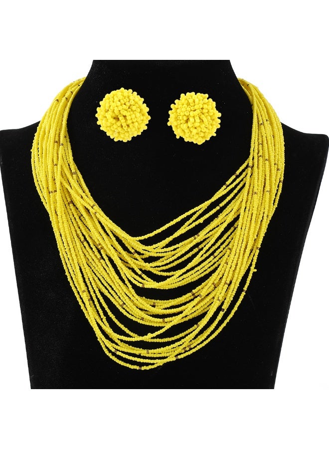 NIBEMINENT Bohemian Multi-Layer Beaded Necklace and Earring Set