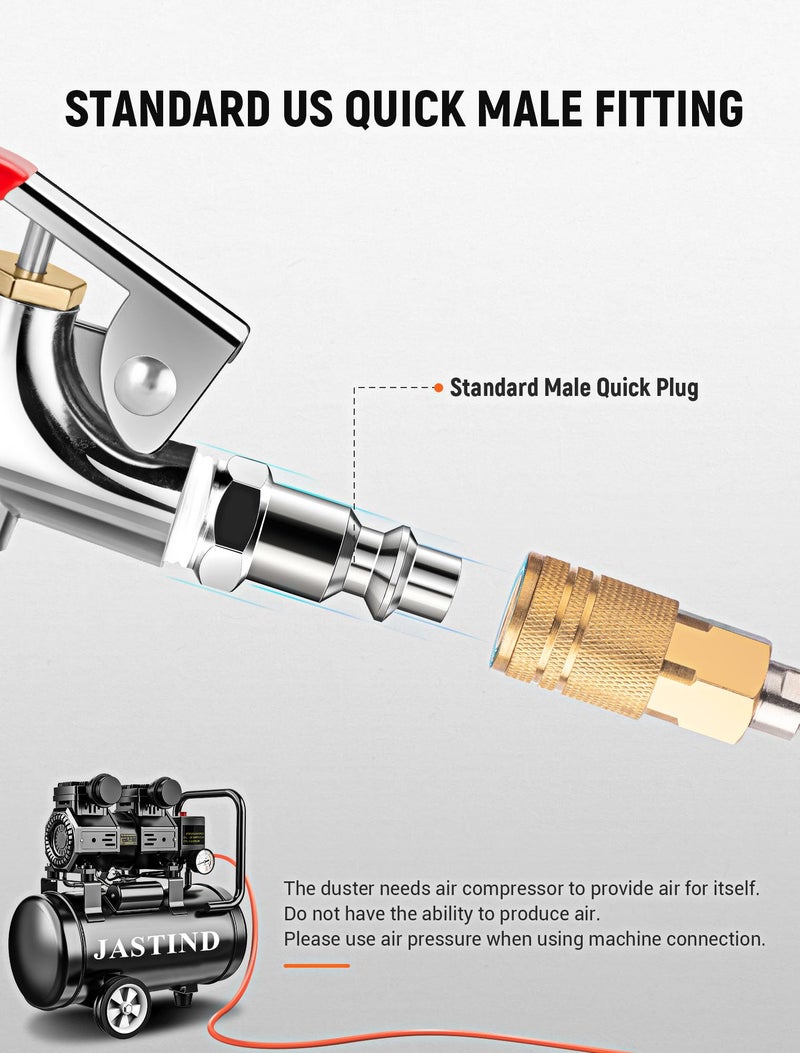 JASTIND 4Pcs Air Blow Gun Kit, 2-Way Connection Air Nozzle Blow Gun with Rubber Tip & 1/4IN Standard Quick Plug, Air Compressor Accessories Blower Gun for Dust Cleaning - Image 5