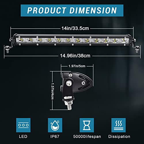 nifeida 14" Led Light Bar 80W 8000lm Single Row Led Light Bar Off Road Lights Waterproof Flood & Spot Beam Combo Light for Truck Off Road Pickup SUV ATV UTV Boats Roof Bumper - Image 3