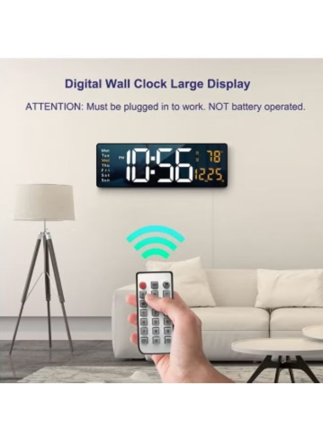 كروني ساعة حائط رقمية 6626، ساعة إلكترونية LED مع جهاز تحكم عن بعد، خاصية التعتيم التلقائي، شاشة عرض كبيرة للوقت والتاريخ واليوم ودرجة الحرارة الداخلية. مناسبة للاستخدام في غرف المعيشة والنوم والمكاتب والمطابخ. الأبعاد: 38.7 × 3.2 × 13 سم - Image 3