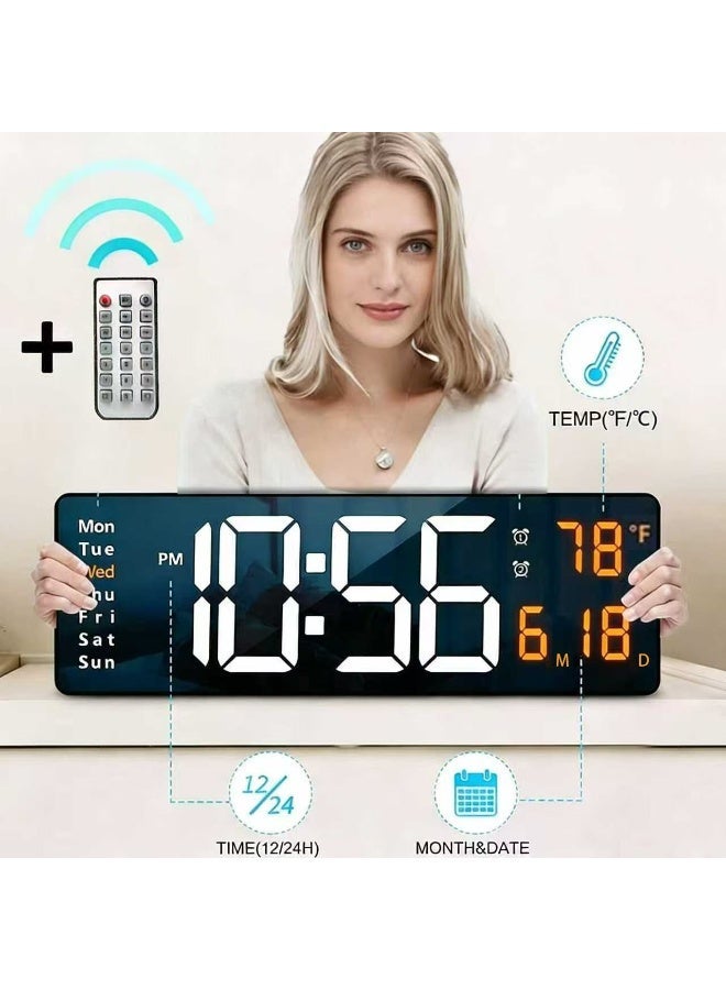 كروني ساعة حائط رقمية 6626، ساعة إلكترونية LED مع جهاز تحكم عن بعد، خاصية التعتيم التلقائي، شاشة عرض كبيرة للوقت والتاريخ واليوم ودرجة الحرارة الداخلية. مناسبة للاستخدام في غرف المعيشة والنوم والمكاتب والمطابخ. الأبعاد: 38.7 × 3.2 × 13 سم - Image 1