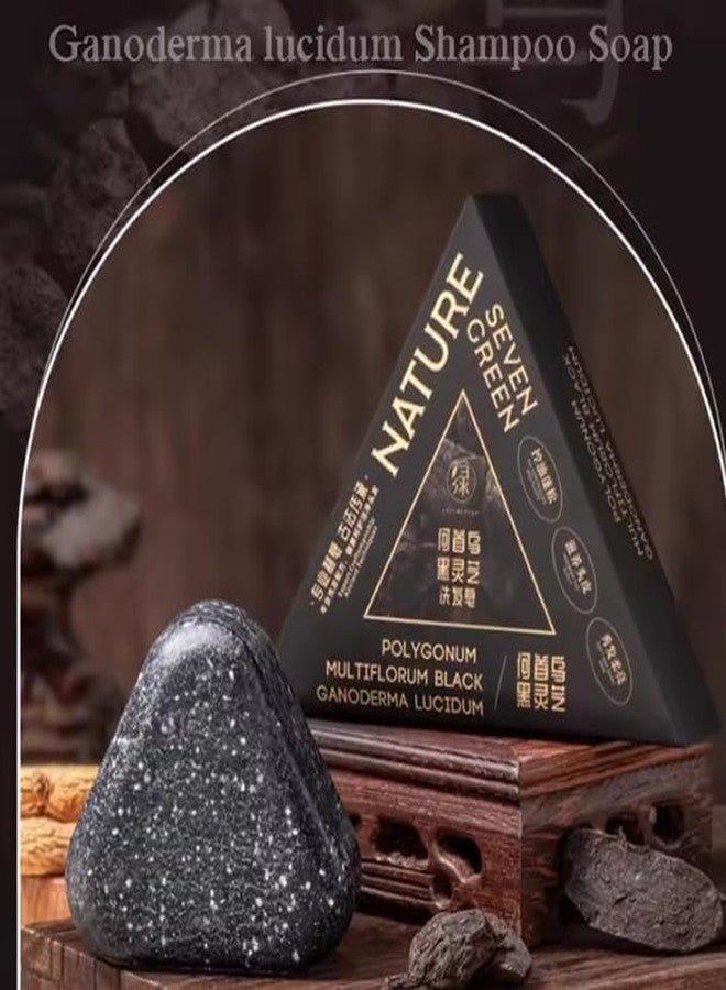 Herbal Black Hair Shampoo Soap with Polygonum & Ganoderma Triangle Pyramid Hair Wash Bar for Natural Dark Hair, Scalp Nourishment & Hair Care Chemical Free Shampoo Bar (Pack Of_1) - Image 2
