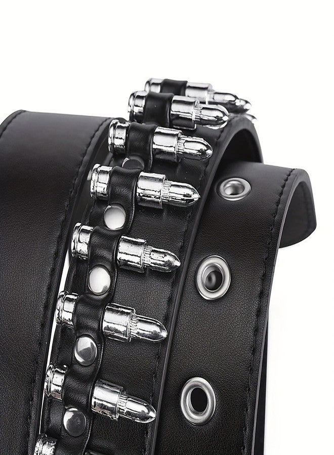 LJJCSFF Black Bullet Rivet Belt Studded Gothic Belt Stud Waist Belt Punk Metal Belt Scene Style Belts Leather Grommet Belts For Halloween Cosplay - Image 4
