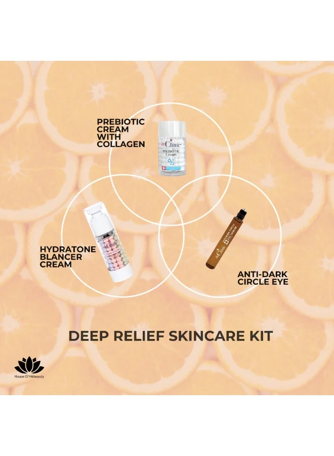 dr.Clinic مجموعة د. كلينك للعناية بالبشرة لتخفيف عميق | كريم الكولاجين بالبريبايوتكس  مل + كريم العين لمكافحة الهالات السوداء  مل + كريم الترطيب المتوازن  مل | ترطيب وتفتيح ومقاومة الشيخوخة | لجميع أنواع البشرة