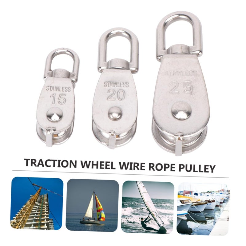3Pcs Stainless Steel Single Wheel Swivel Pulley For Lifting Rope Cable Crane Winch - Image 4