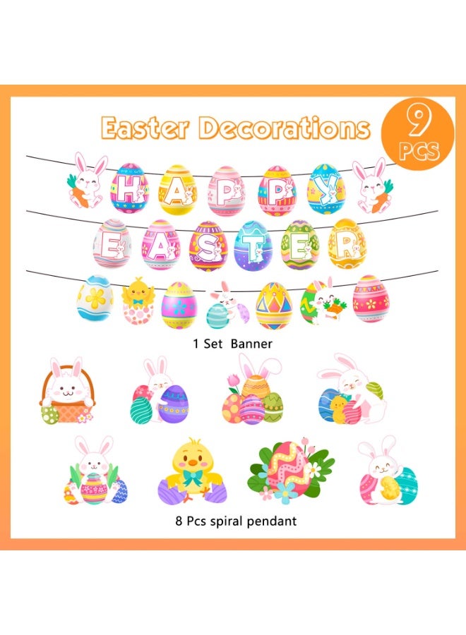 FRUITFUL PARTY Easter Swirl Banner, 9Pcs Easter Hanging Party Decorations Set - Happy Easter Banner, Easter Hanging Decorations Banner Easter Egg Bunny Hanging Swirl for Home Office School Easter Party Decorations - Image 3