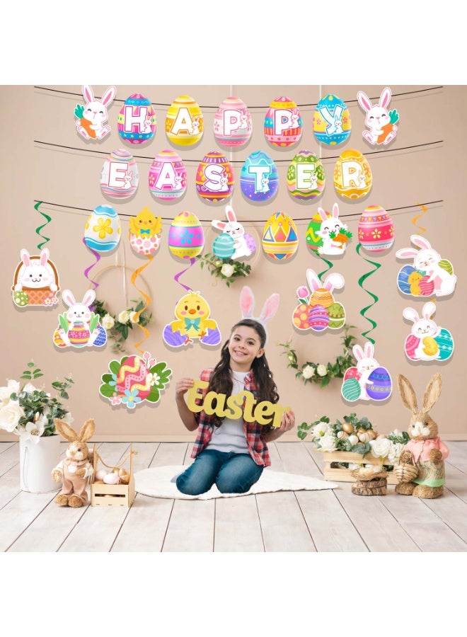 FRUITFUL PARTY Easter Swirl Banner, 9Pcs Easter Hanging Party Decorations Set - Happy Easter Banner, Easter Hanging Decorations Banner Easter Egg Bunny Hanging Swirl for Home Office School Easter Party Decorations - Image 5