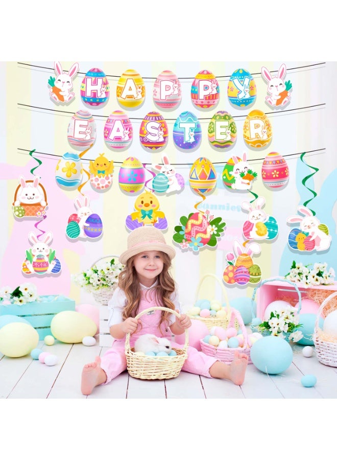 FRUITFUL PARTY Easter Swirl Banner, 9Pcs Easter Hanging Party Decorations Set - Happy Easter Banner, Easter Hanging Decorations Banner Easter Egg Bunny Hanging Swirl for Home Office School Easter Party Decorations - Image 4