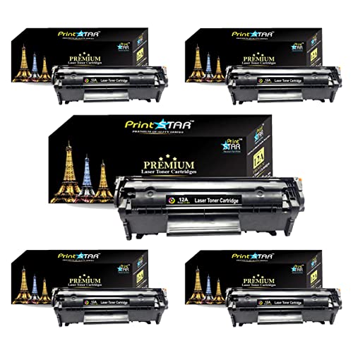 Print Star High Yield 12A Black Laser Toner Cartridge Compatible with HP Q2612A for Laserjet 1010 1012 1015 1018 1020 1022 3020 3030 3050 3052 3055 M1005 Pack of 5 - Image 1